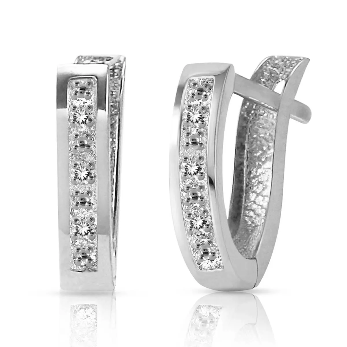 0.04 Carat 14K Solid White Gold Oval Huggie Earrings Diamond