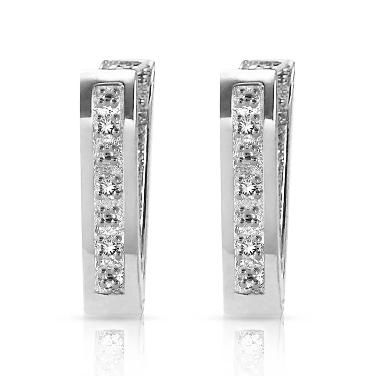 0.04 Carat 14K Solid White Gold Oval Huggie Earrings Diamond