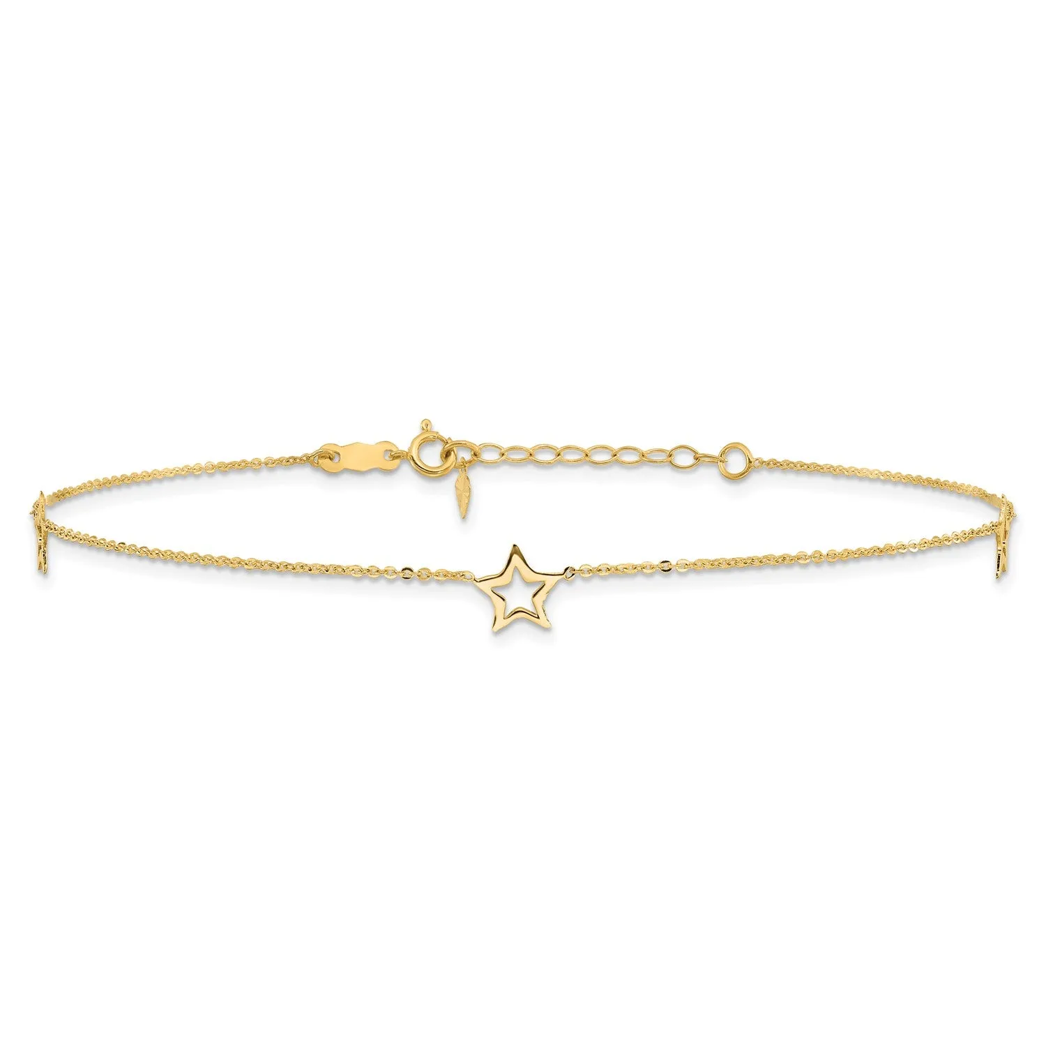 14k Real Yellow Gold Adjustable Star Charm 9 Inch to 10 Inch Adjustable Anklet