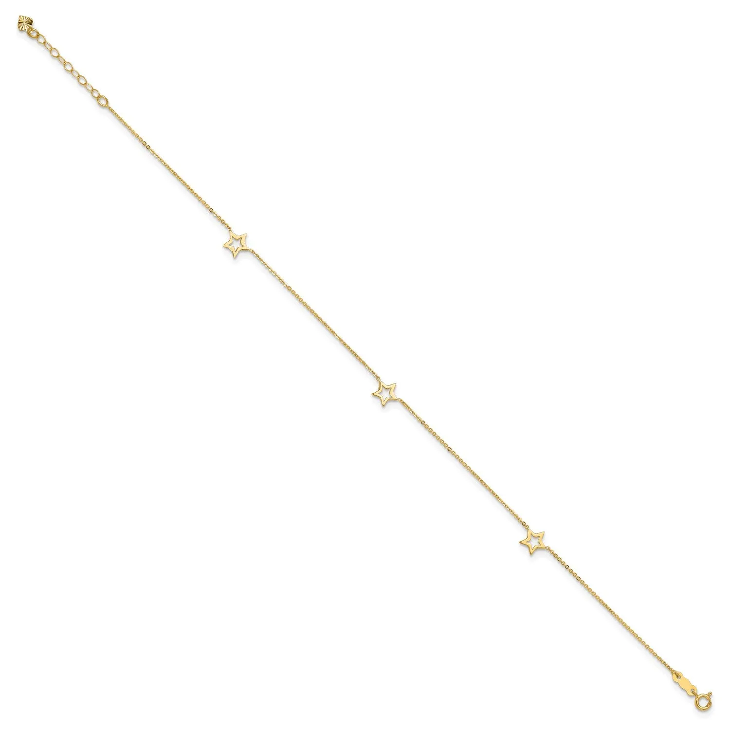 14k Real Yellow Gold Adjustable Star Charm 9 Inch to 10 Inch Adjustable Anklet