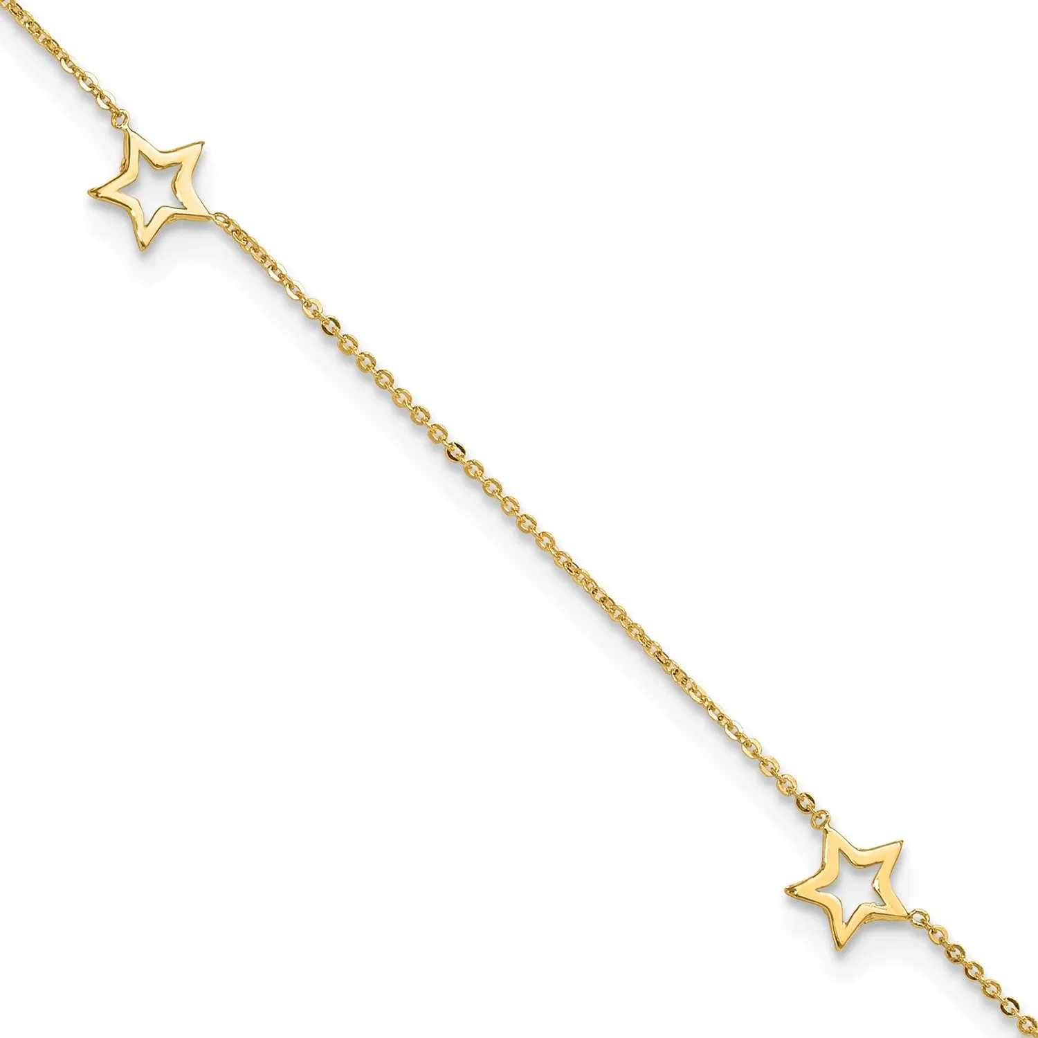 14k Real Yellow Gold Adjustable Star Charm 9 Inch to 10 Inch Adjustable Anklet