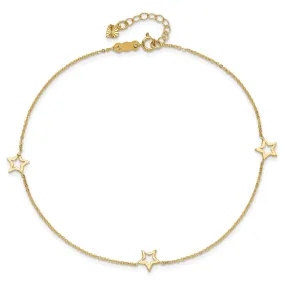 14k Real Yellow Gold Adjustable Star Charm 9 Inch to 10 Inch Adjustable Anklet