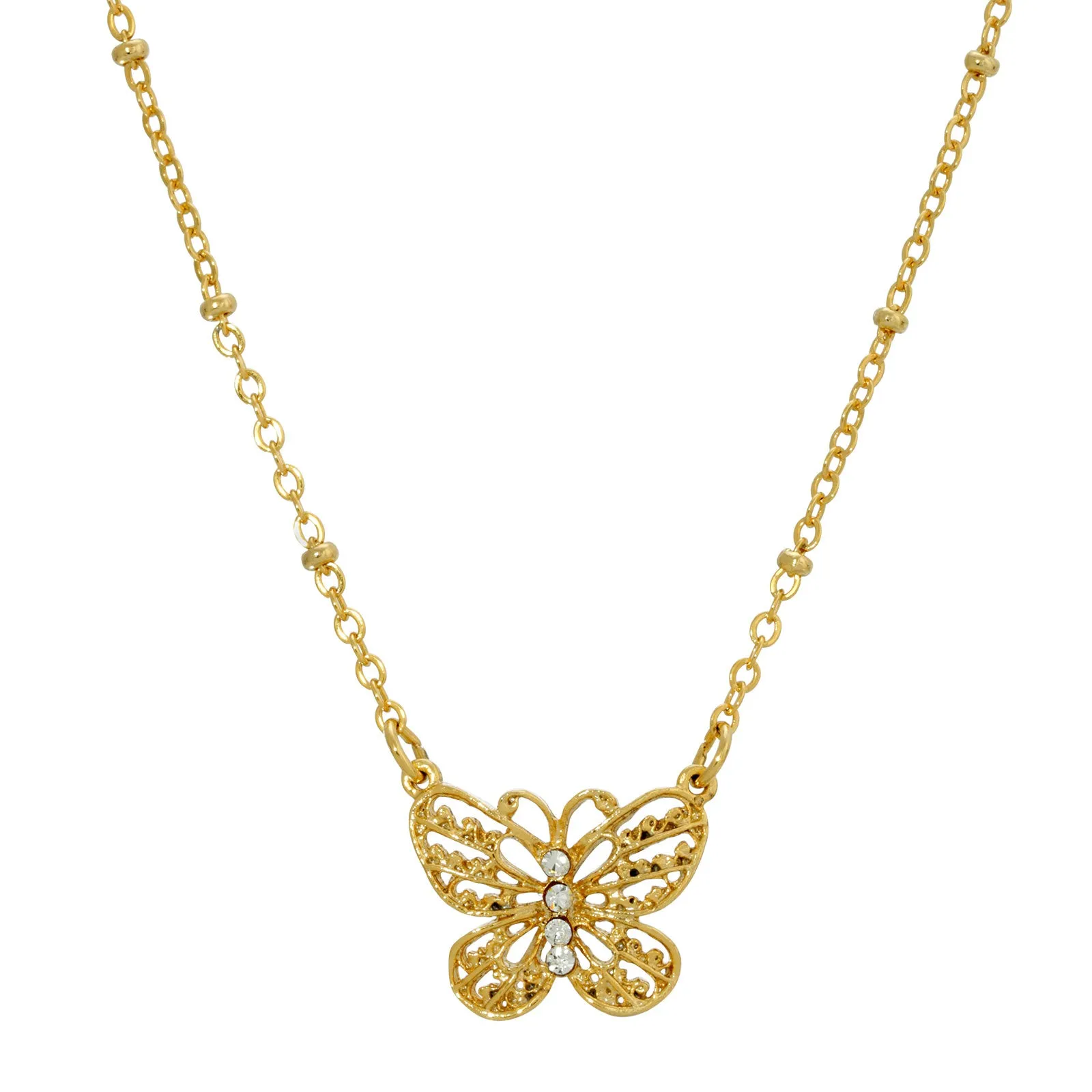 1928 Jewelry&reg; Gold Tone Crystal Accent Petite Filigree Butterfly Pendant Necklace 16In Adj.