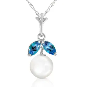 2.2 Carat 14K Solid White Gold Necklace Natural Pearl Blue Topaz