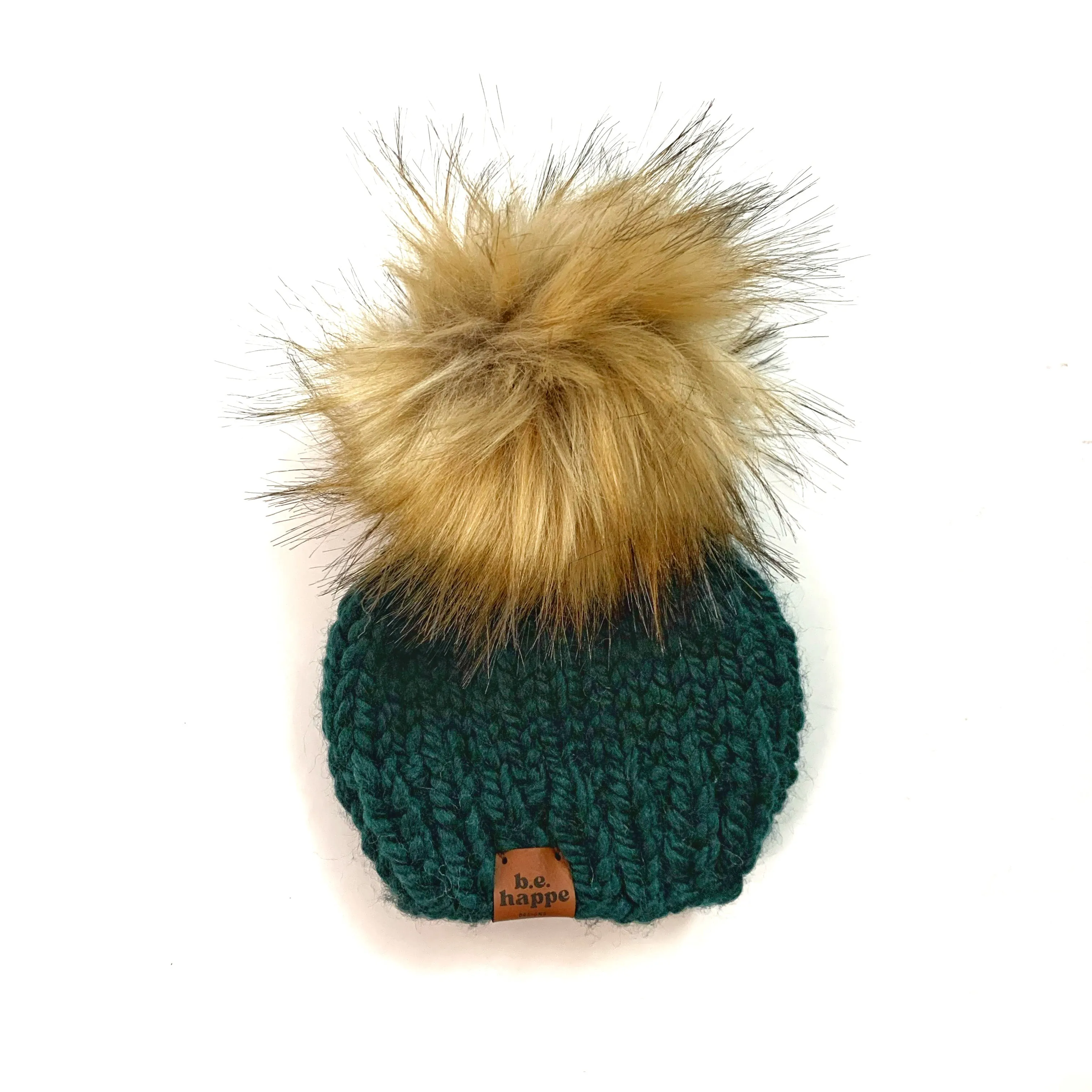 3-6 month Baby Solid Knit Pom Hat | Dark Green