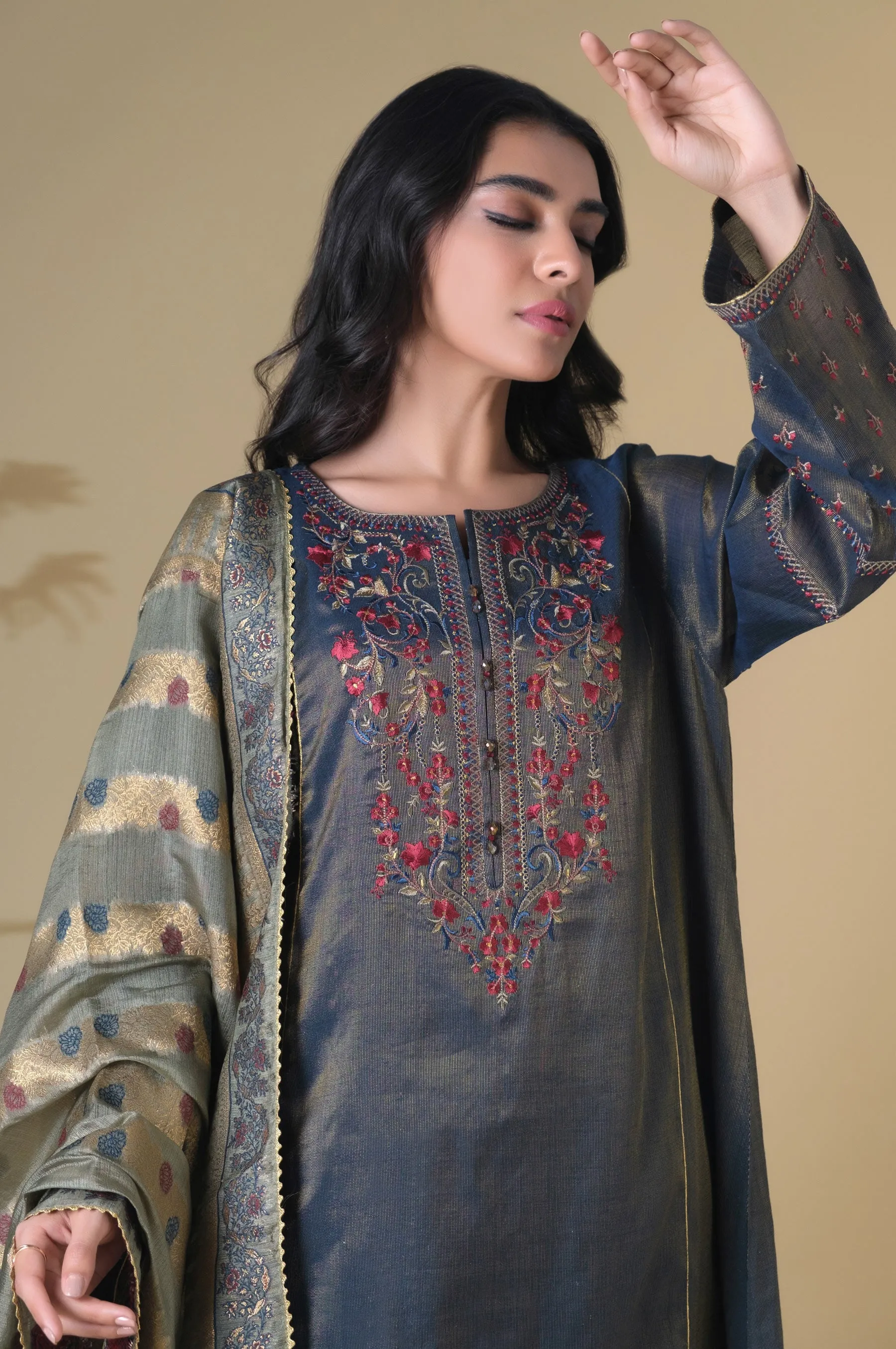 3 Pieces Unstitched Embroidered Mysuri Suit