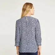 3/4 Sleeve Woodland Ditsy Pin Tuck Top