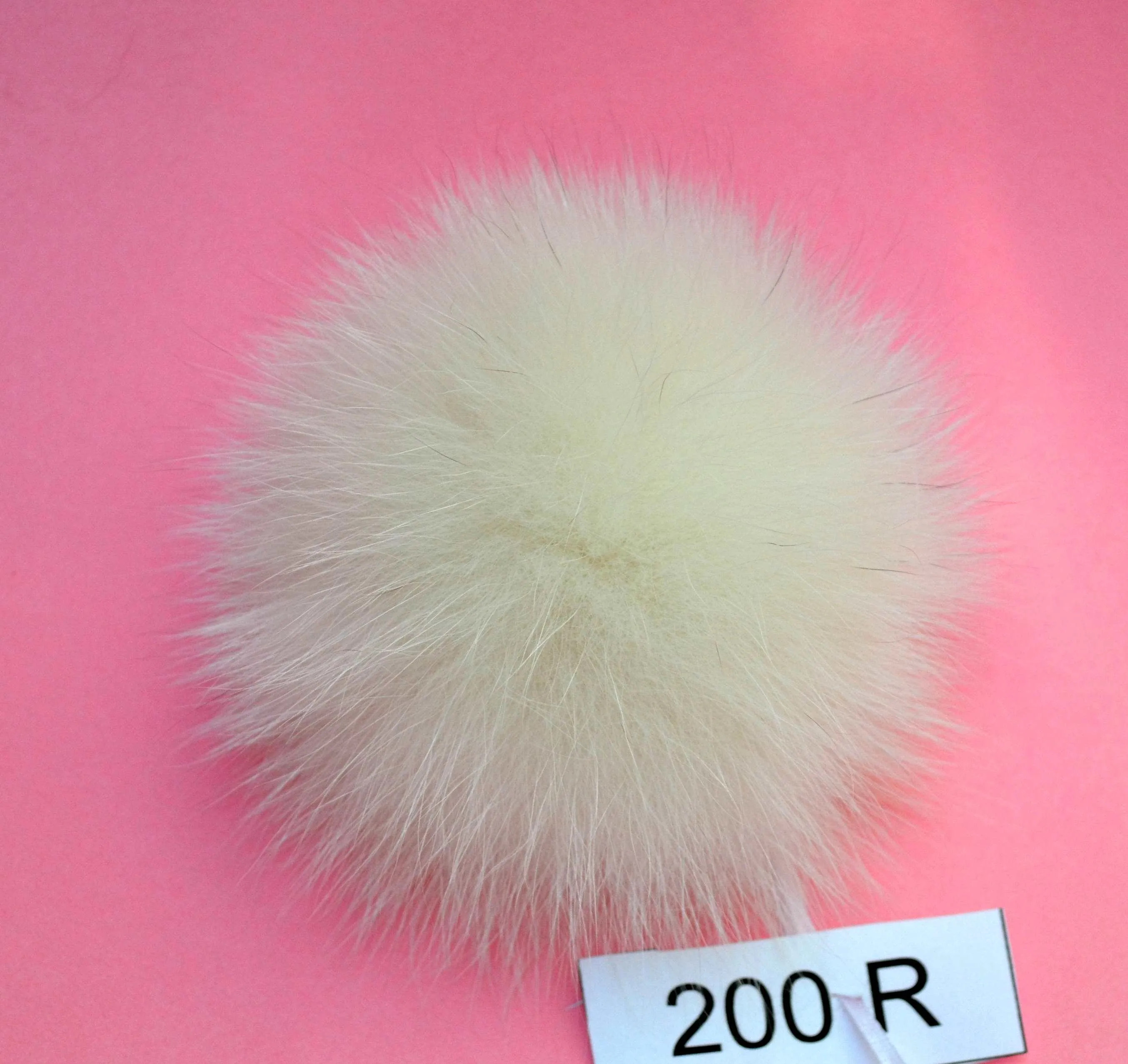 5,5" Ivory Fox Pom Pom for Knit Hats with ribbons