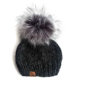 6-12 month Baby Pom Pom Hat | Charcoal Gray Infant Beanie