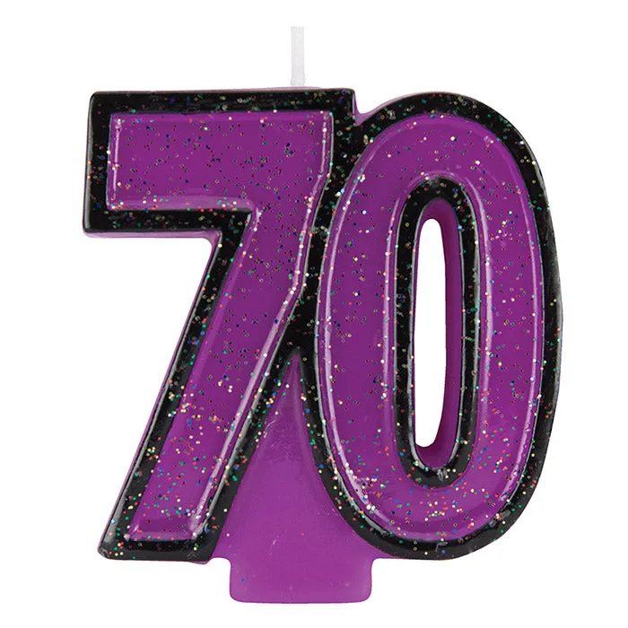 70th Birthday Glitter Candle