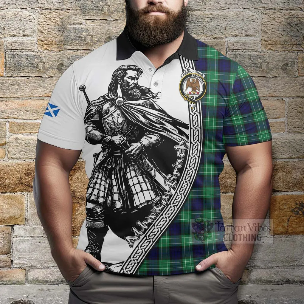 Abercrombie Tartan Clan Crest Polo Shirt with Highlander Warrior Celtic Style