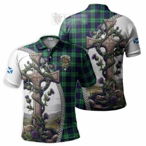 Abercrombie Tartan Polo Shirt with Family Crest and St. Andrew's Cross Accented by Thistle Vines