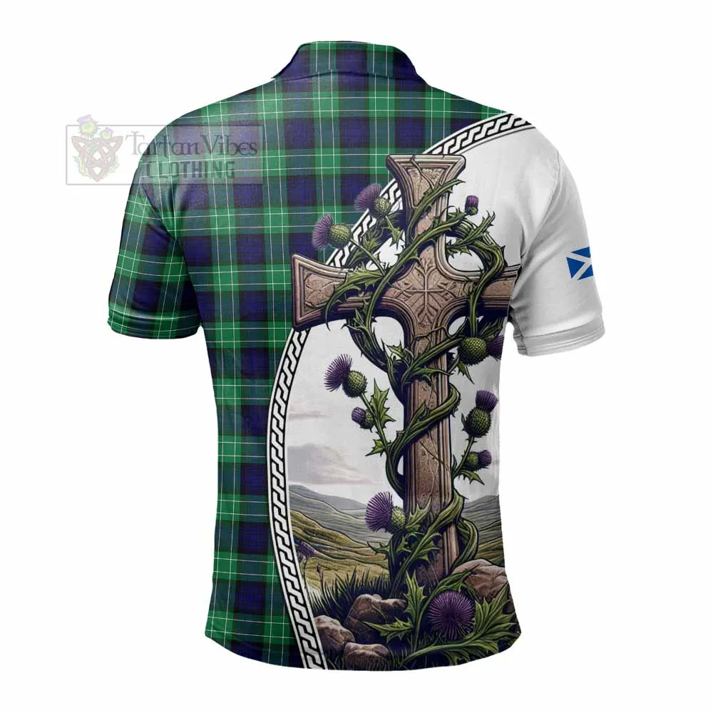 Abercrombie Tartan Polo Shirt with Family Crest and St. Andrew's Cross Accented by Thistle Vines