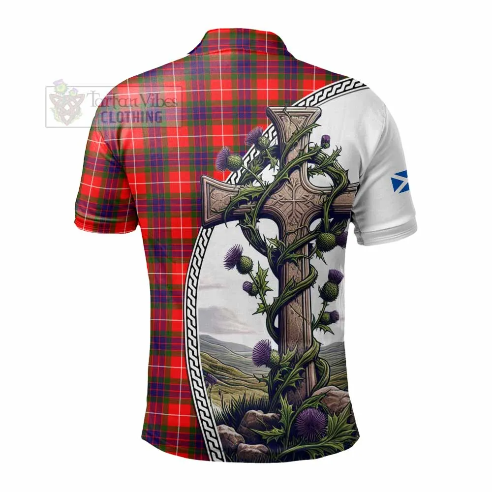 Abernethy Tartan Polo Shirt with Family Crest and St. Andrew's Cross Accented by Thistle Vines