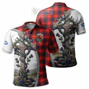 Abernethy Tartan Polo Shirt with Family Crest and St. Andrew's Cross Accented by Thistle Vines