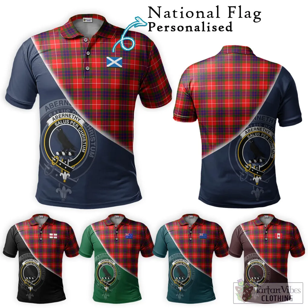 Abernethy Tartan Polo Shirt with Personalised National Flag and Family Crest Half Style