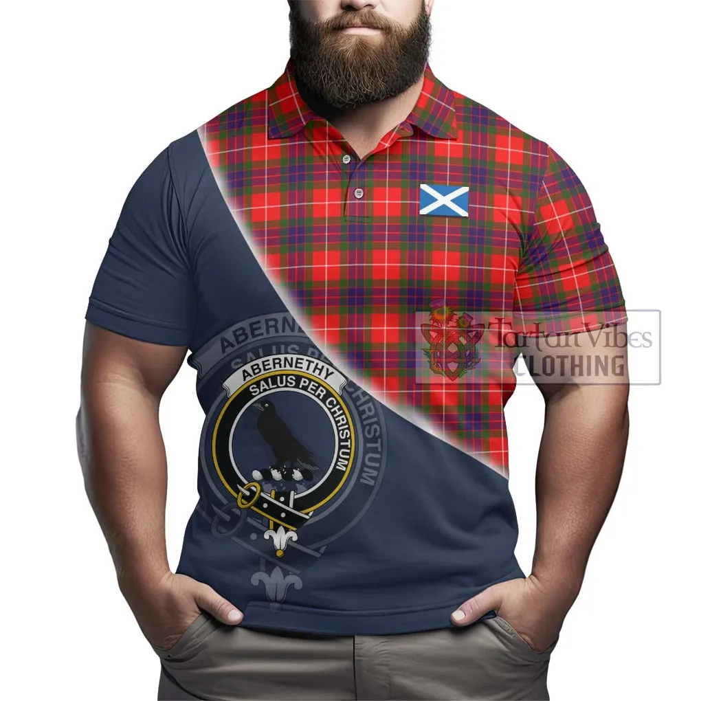 Abernethy Tartan Polo Shirt with Personalised National Flag and Family Crest Half Style