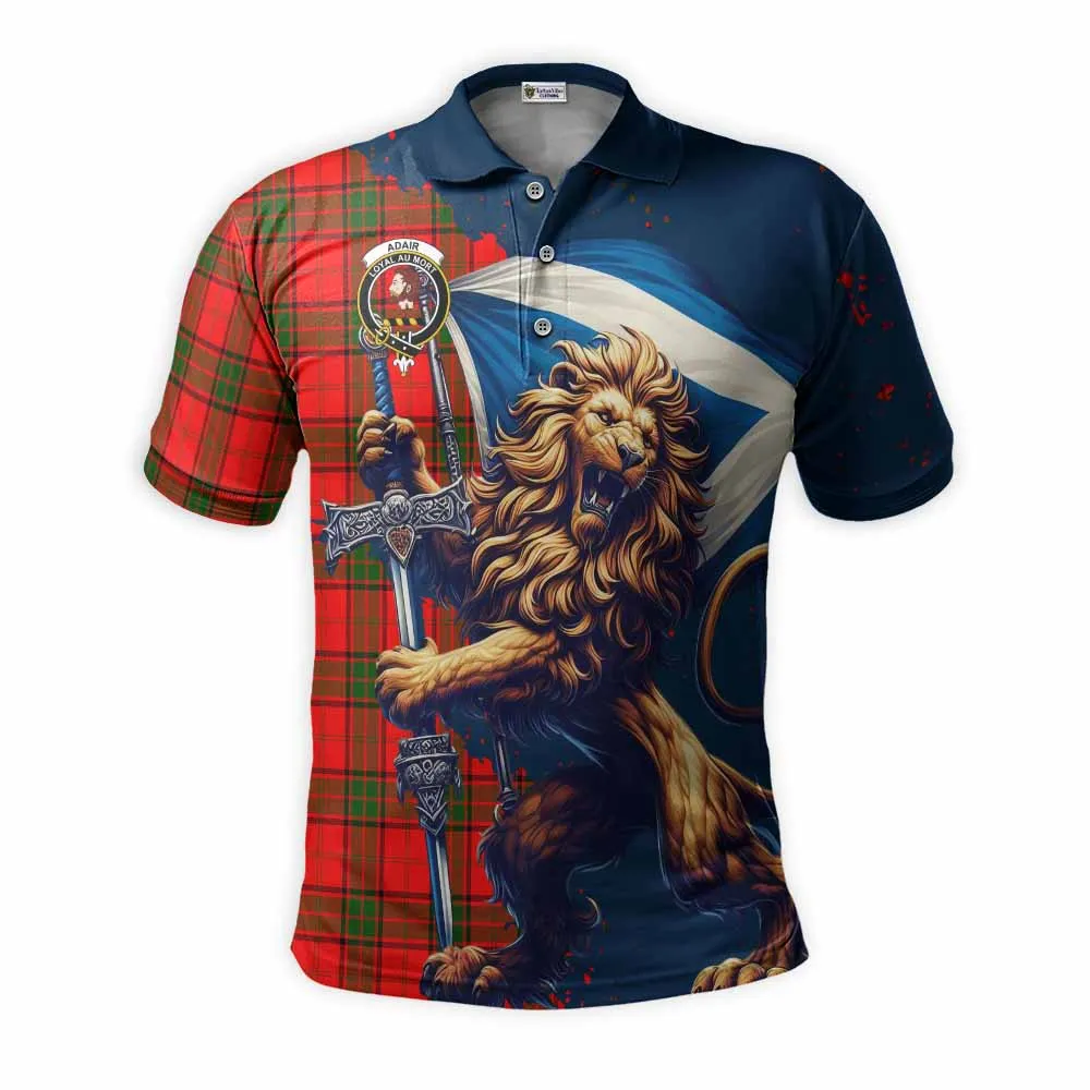 Adair Tartan Family Crest Men's Polo Shirt with Scottish Majestic Lion