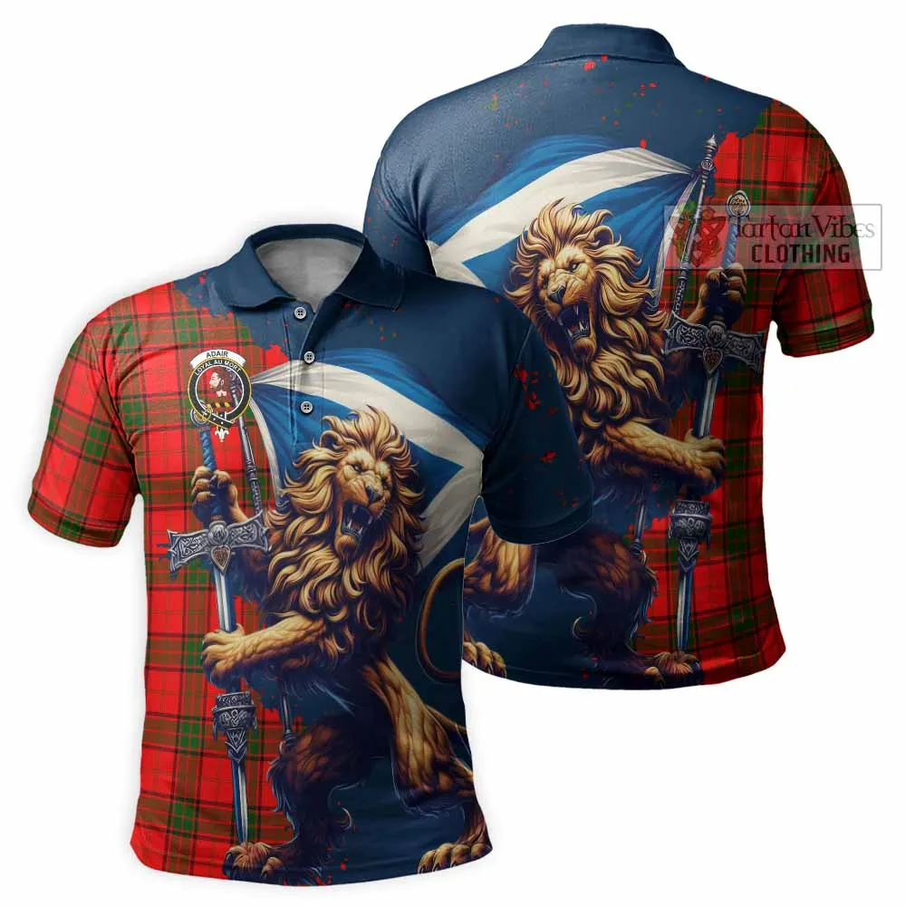 Adair Tartan Family Crest Men's Polo Shirt with Scottish Majestic Lion