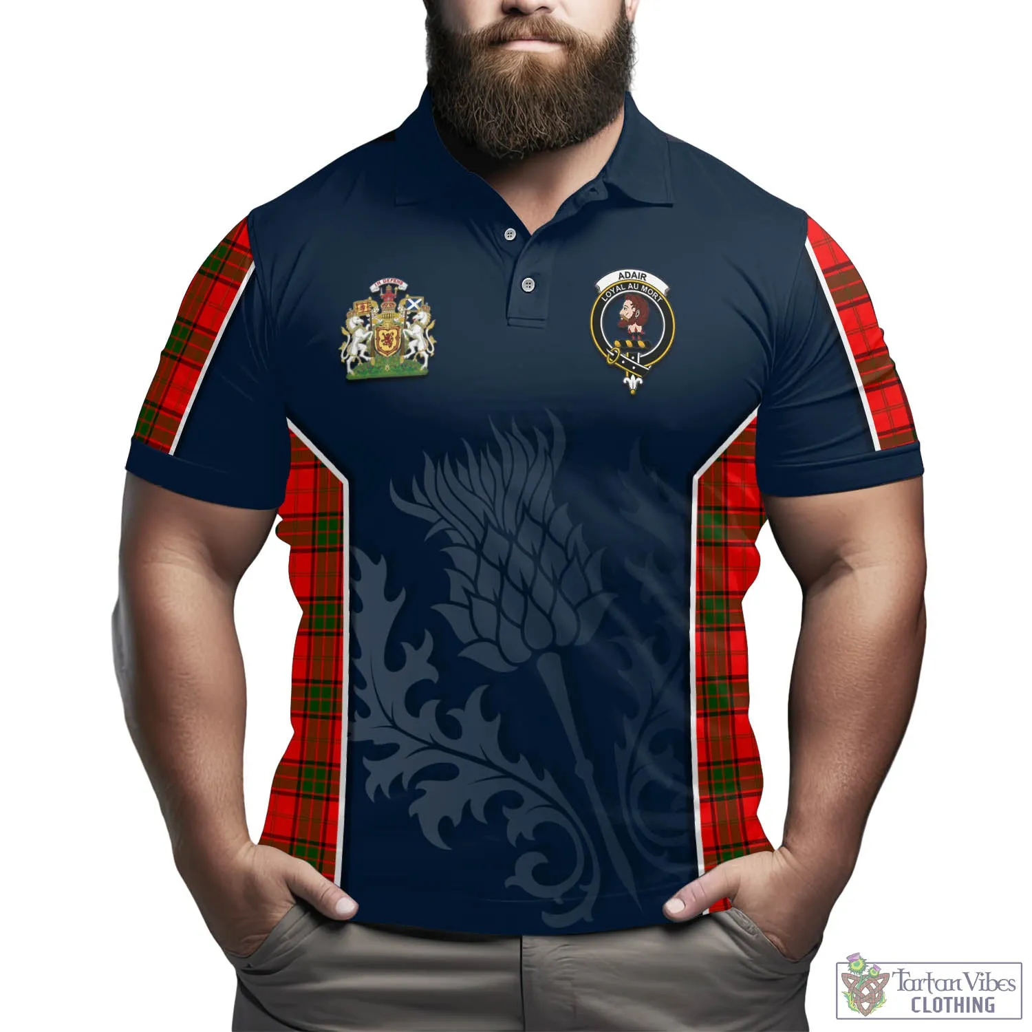 Adair Tartan Men's Polo Shirt with Family Crest and Scottish Thistle Vibes Sport Style