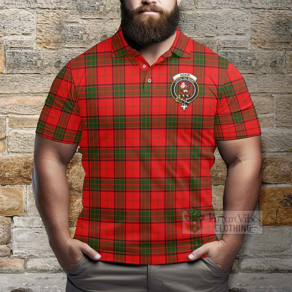 Adair Tartan Polo Shirt with Family Crest and Bearded Skull Holding Bottles of Whiskey