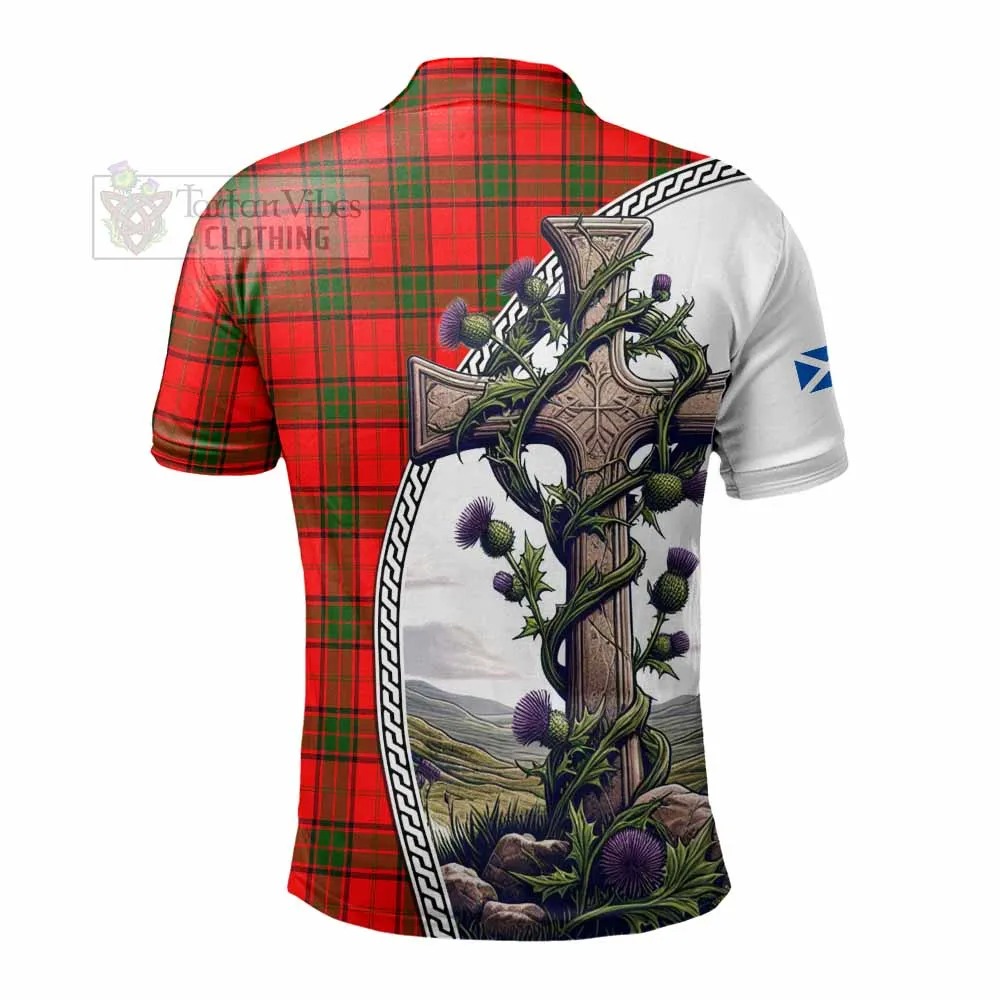 Adair Tartan Polo Shirt with Family Crest and St. Andrew's Cross Accented by Thistle Vines