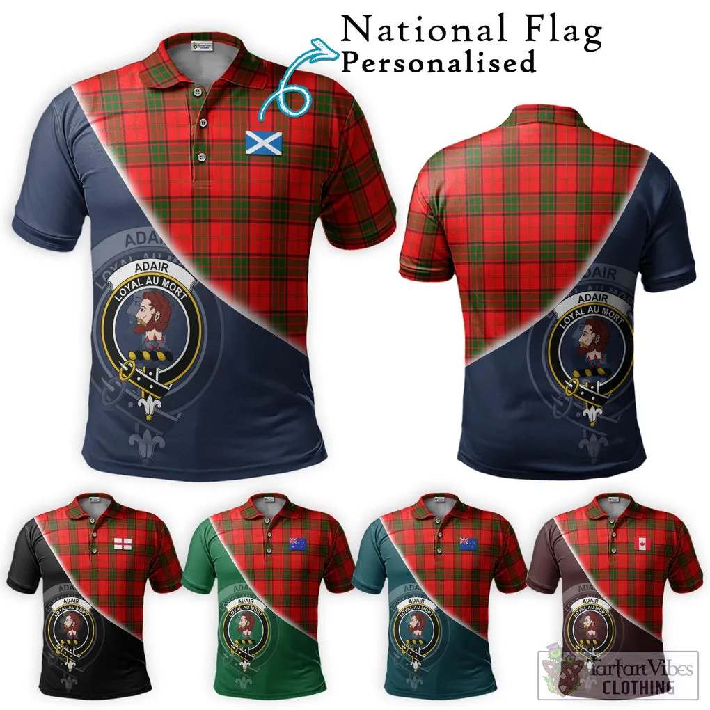 Adair Tartan Polo Shirt with Personalised National Flag and Family Crest Half Style