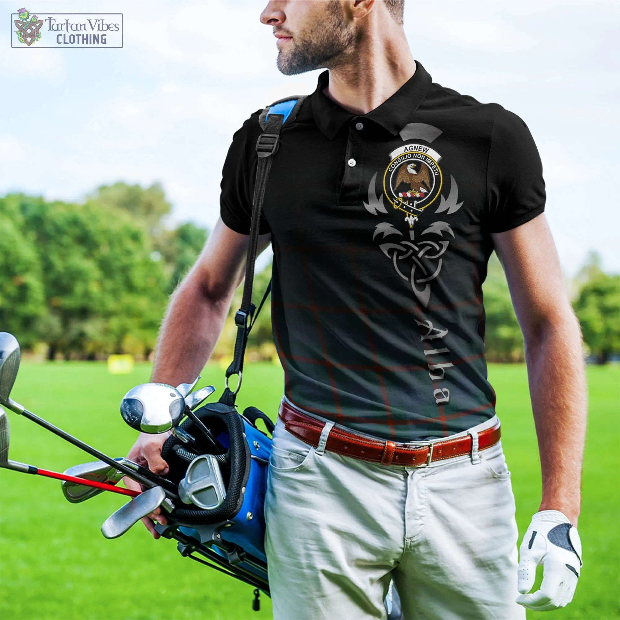 Agnew Ancient Tartan Polo Shirt Featuring Alba Gu Brath Family Crest Celtic Inspired