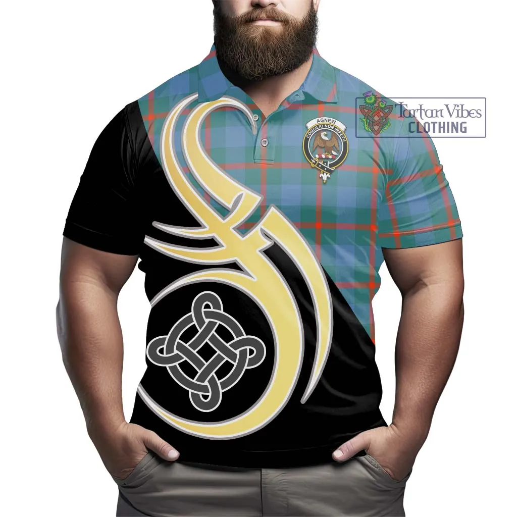 Agnew Ancient Tartan Polo Shirt with Family Crest and Celtic Symbol Style