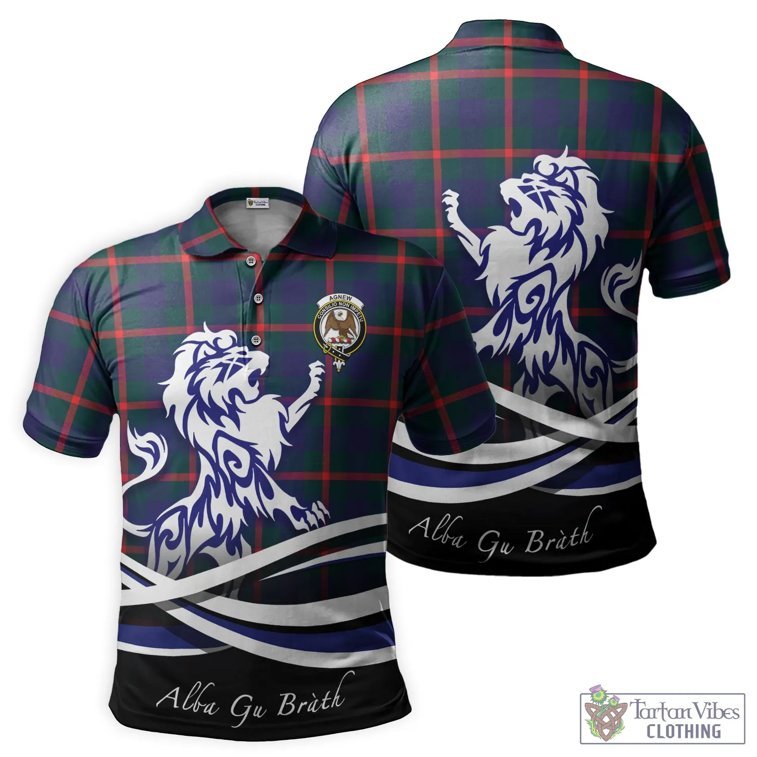 Agnew Tartan Polo Shirt with Alba Gu Brath Regal Lion Emblem