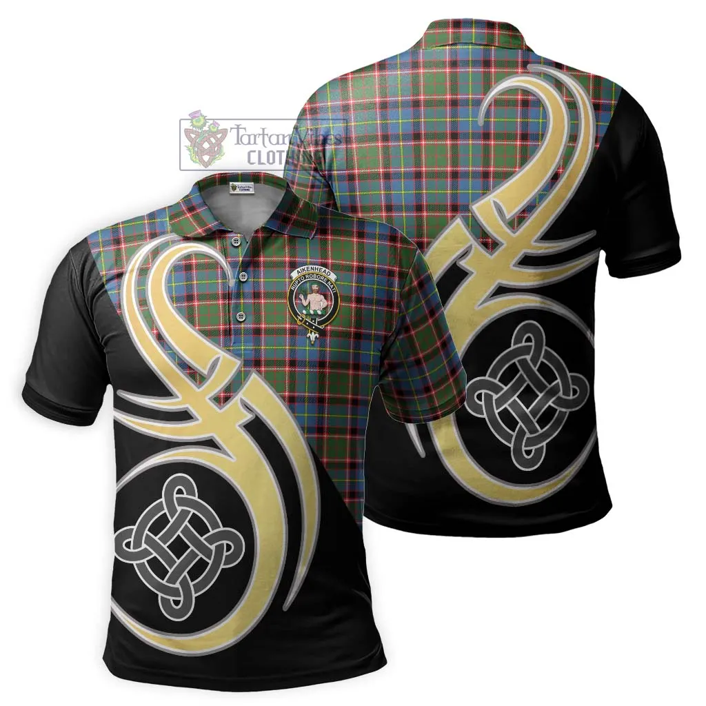 Aikenhead Tartan Polo Shirt with Family Crest and Celtic Symbol Style