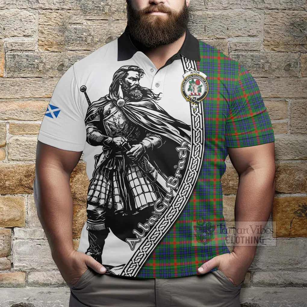 Aiton Tartan Clan Crest Polo Shirt with Highlander Warrior Celtic Style