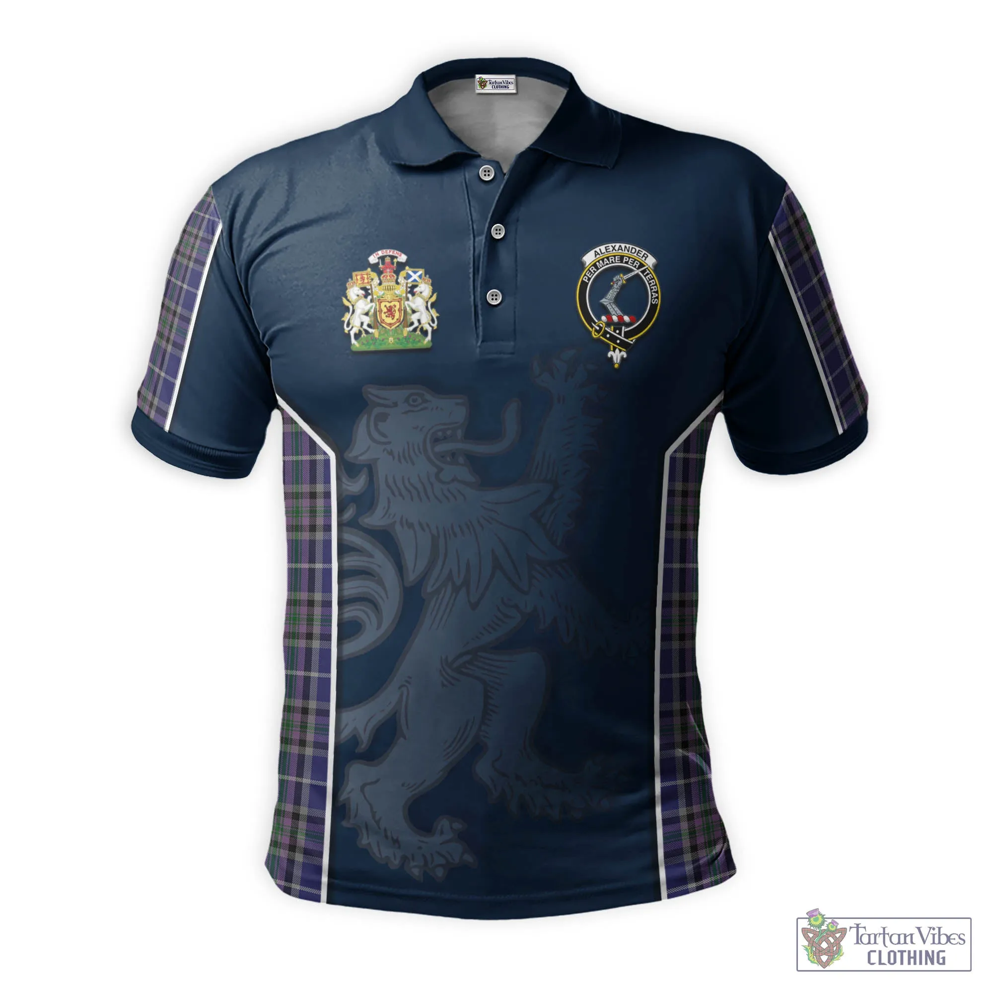 Alexander of Menstry Tartan Men's Polo Shirt with Family Crest and Lion Rampant Vibes Sport Style