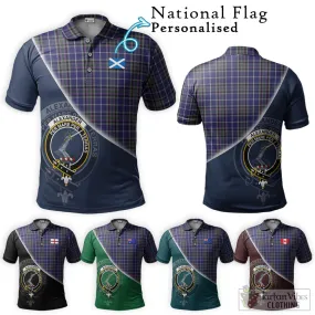 Alexander of Menstry Tartan Polo Shirt with Personalised National Flag and Family Crest Half Style