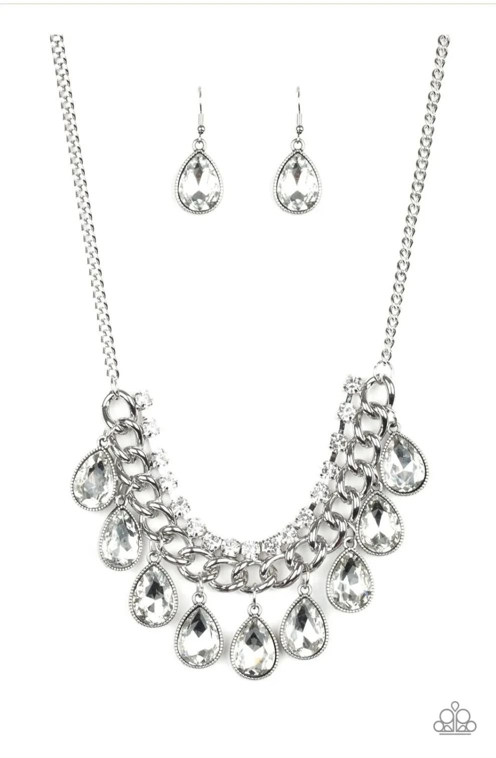 All Toget-HEIR Now - White - Teardrop Rhinestones - Bold Silver Chain Necklace - Paparazzi Accessories