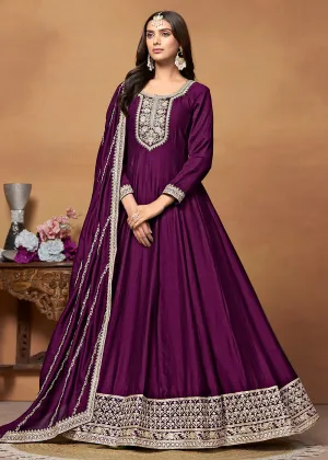 Amazing Art Silk Purple Embroidered Festive Anarkali Suit