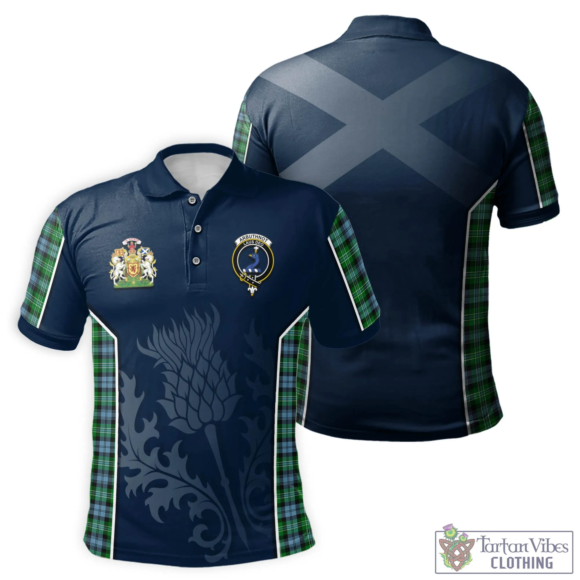 Arbuthnot Ancient Tartan Men's Polo Shirt with Family Crest and Scottish Thistle Vibes Sport Style