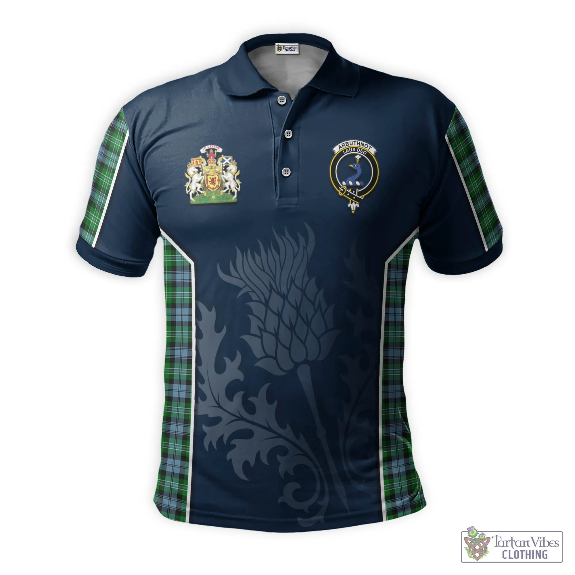 Arbuthnot Ancient Tartan Men's Polo Shirt with Family Crest and Scottish Thistle Vibes Sport Style