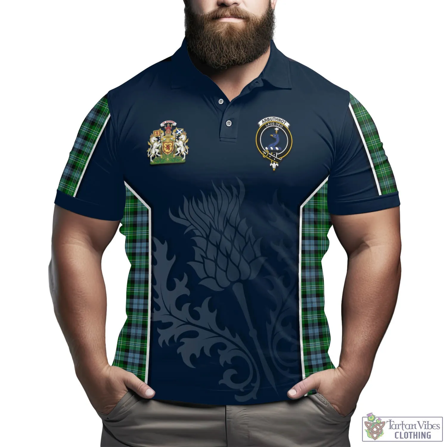 Arbuthnot Ancient Tartan Men's Polo Shirt with Family Crest and Scottish Thistle Vibes Sport Style