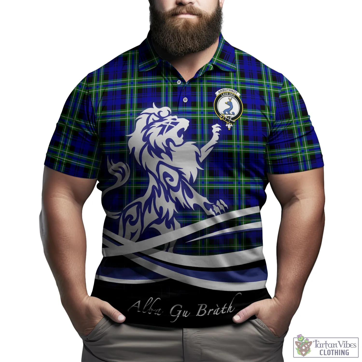 Arbuthnot Modern Tartan Polo Shirt with Alba Gu Brath Regal Lion Emblem