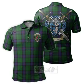 Armstrong Tartan Polo Shirt with Family Crest Celtic Skull Style