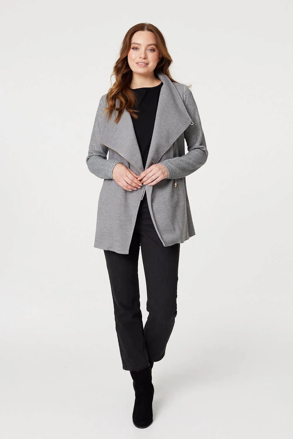 Asymmetric Ribbed Sleeve Coat