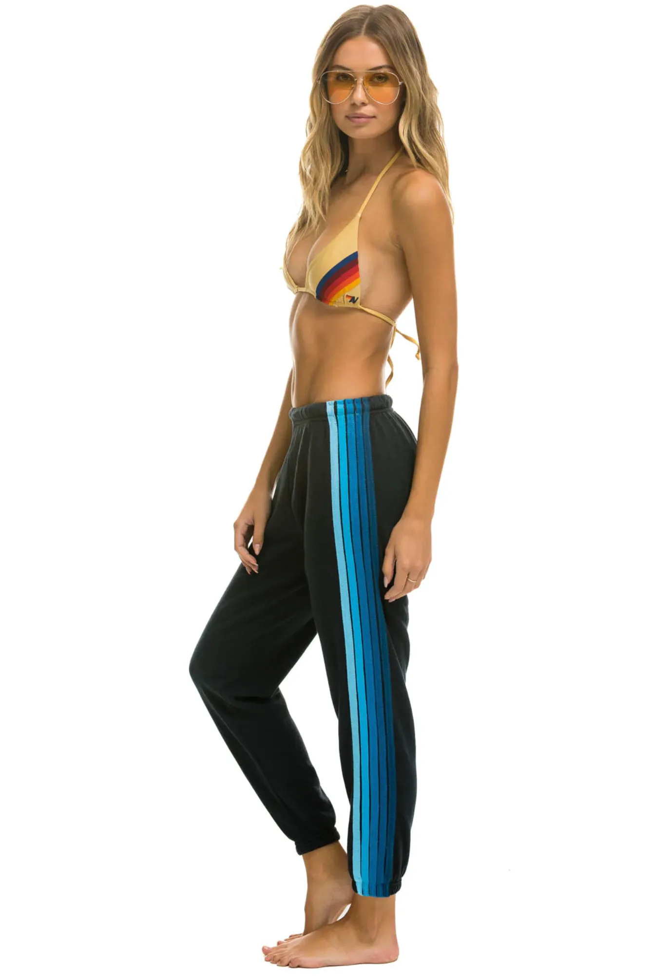 AVIATOR NATION 5 STRIPE WOMEN'S SWEATPANTS - CHARCOAL // BLUE