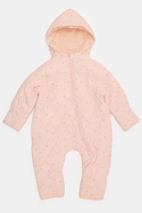 Baby Pink Allover Print Padded Coat