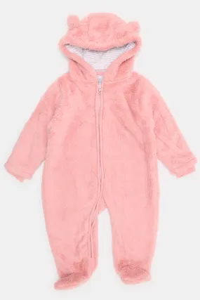 Baby Pink Fleece Front Zipper Coat