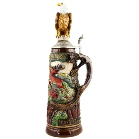 Beer Stein With Hunting Scene and Eagle Top 1.5L