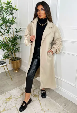 Beginning To Wonder Nude Contrast Sleeve Belted Coat