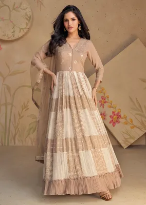 Beige Sequins & Thread Wedding Festive Anarkali Dress