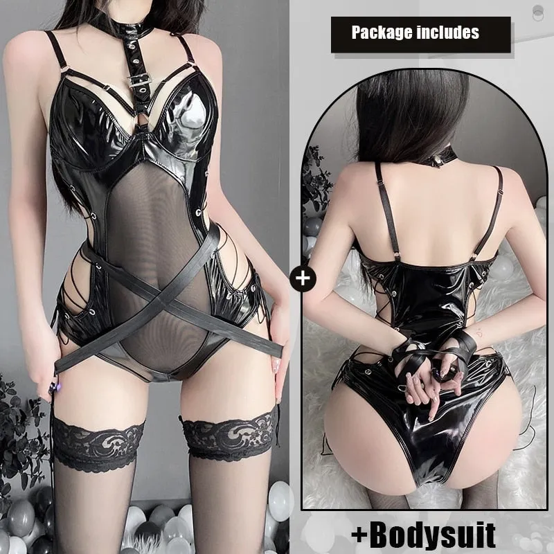 Belted Latex Bodysuit Set