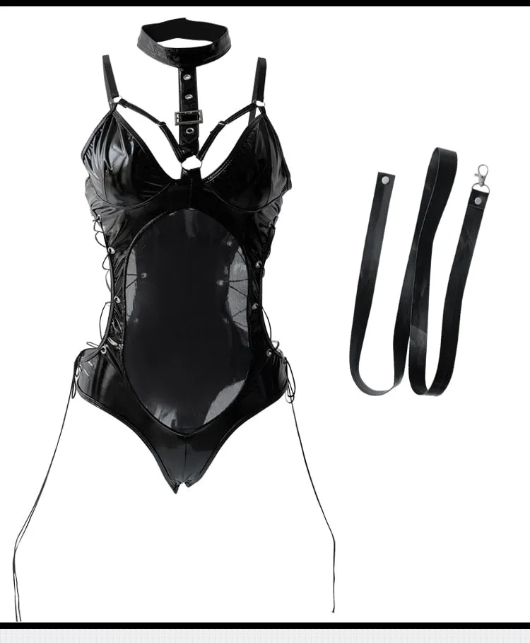 Belted Latex Bodysuit Set